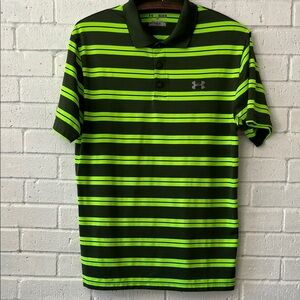 Men’s Under Armour Heat Gear M Polo Short Sleeve Neon Green Stripes  Sz. M